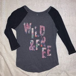 American Eagle Grey and Black Baseball Styled Tee